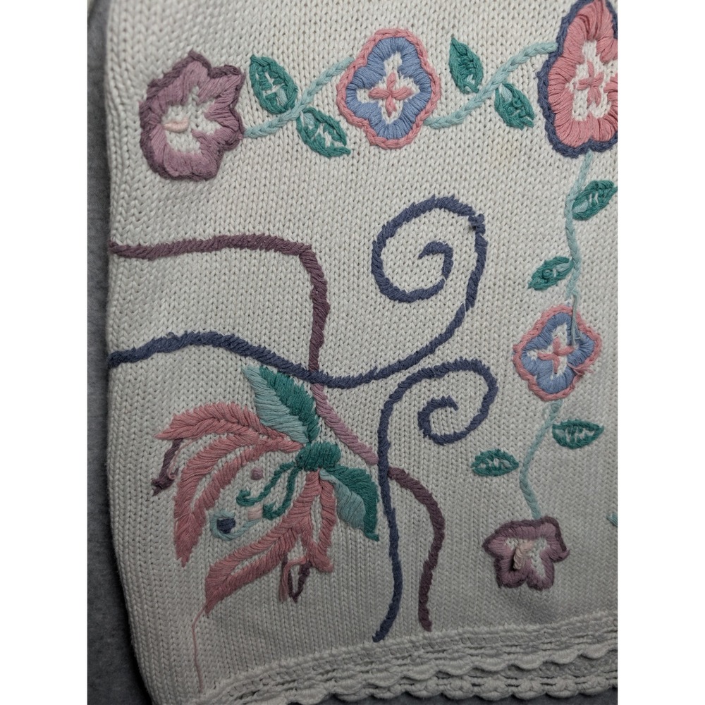 Gina Peters Vintage 90s Sweater Large Floral Embroidered Cottagecore Grannycore - Picture 10 of 10